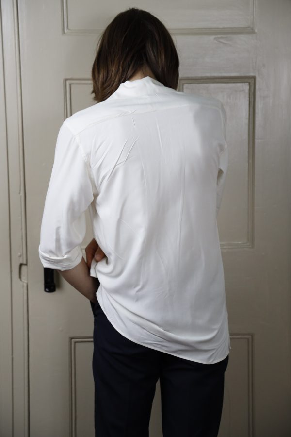 FULL SLEEVED CAMP COLLAR SHIRT IN MATTE CREAM SILK - Image 2