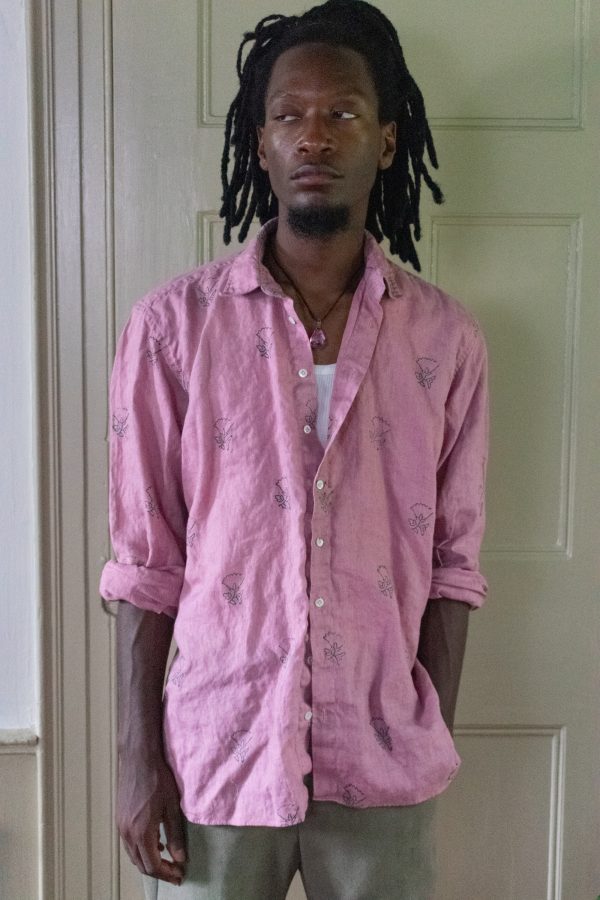 BLOCK-PRINTED LINEN SHIRT IN DUSTY ROSE 1 BLOCK-PRINTED LINEN SHIRT IN DUSTY ROSE