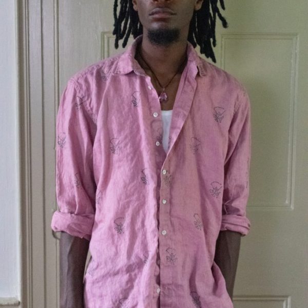 BLOCK-PRINTED LINEN SHIRT IN DUSTY ROSE