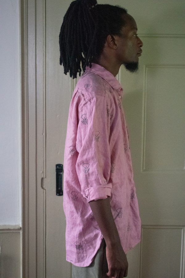 BLOCK-PRINTED LINEN SHIRT IN DUSTY ROSE 2 BLOCK-PRINTED LINEN SHIRT IN DUSTY ROSE - Image 2