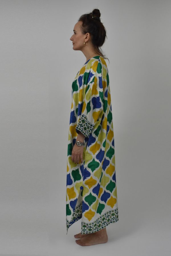 WOOD-BLOCK-PRINTED RAW SILK KAFTAN 1 2 WOOD-BLOCK-PRINTED RAW SILK KAFTAN 1 - Image 2