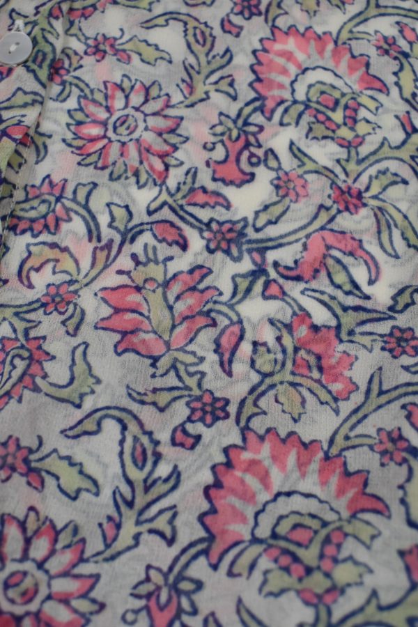 WOOD BLOCK PRINTED CHIFFON SILK BLOUSE 7 WOOD BLOCK PRINTED CHIFFON SILK BLOUSE - Image 7