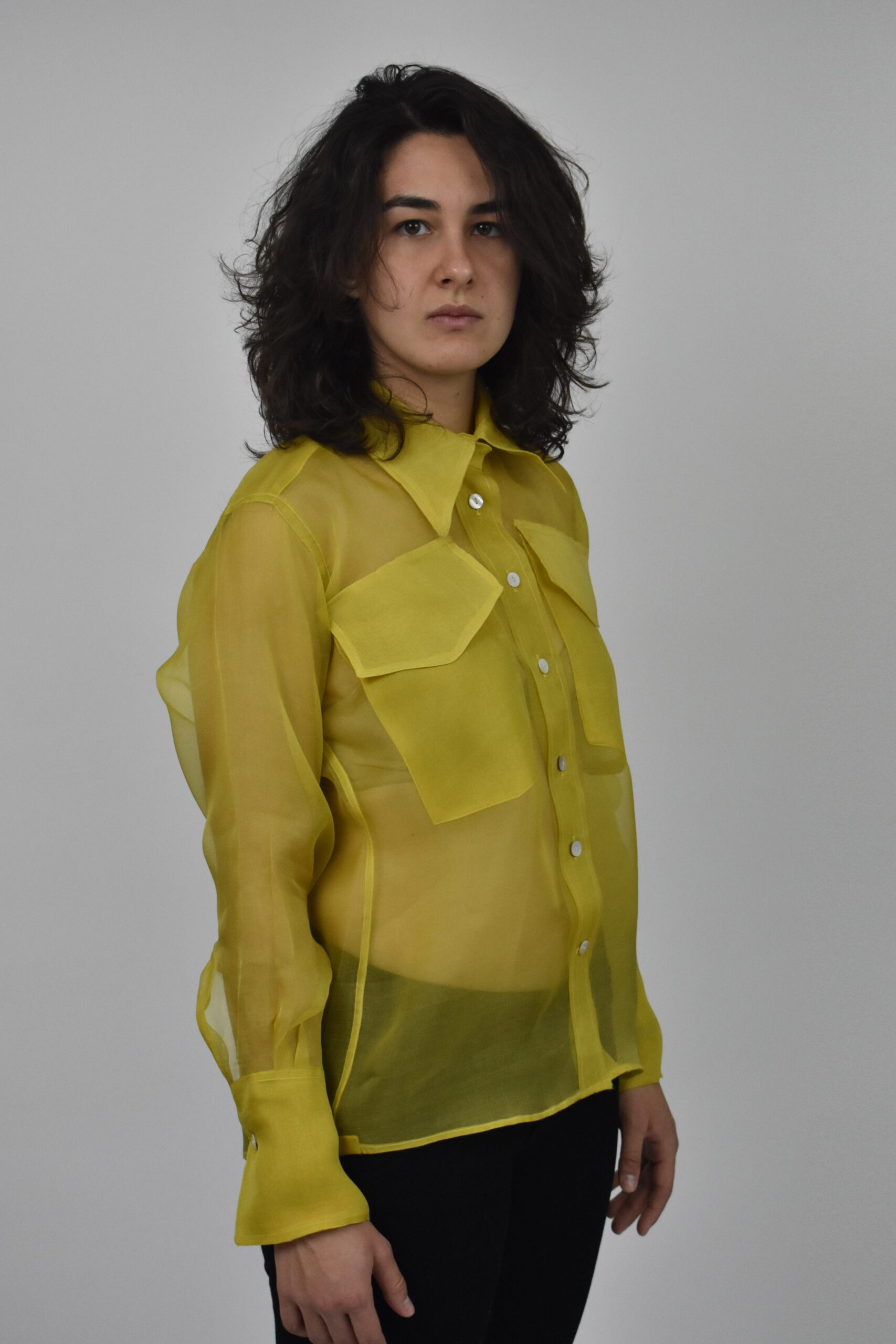 THE LIBRARIAN'S SHIRT IN SHEER MUSTARD SILK 2 THE LIBRARIAN'S SHIRT IN SHEER MUSTARD SILK - Image 2