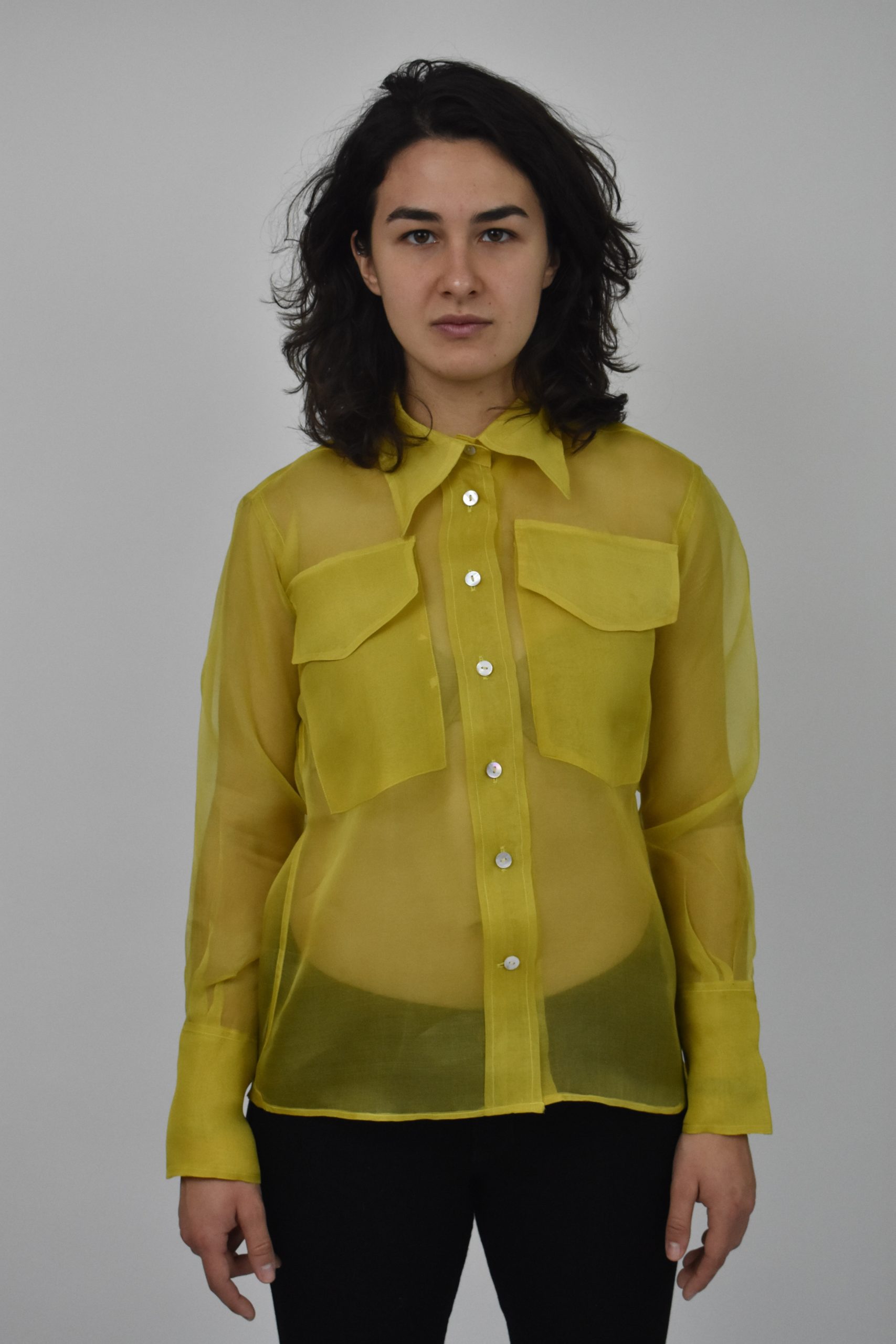 THE LIBRARIAN'S SHIRT IN SHEER MUSTARD SILK 1 THE LIBRARIAN'S SHIRT IN SHEER MUSTARD SILK