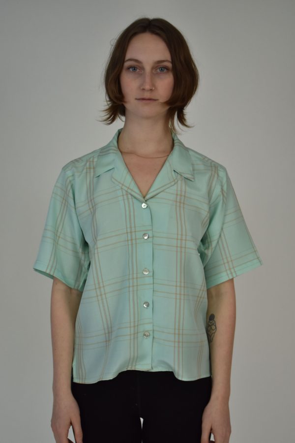 CAMP COLLAR SHIRT IN GREEN SILK & COTTON BLEND