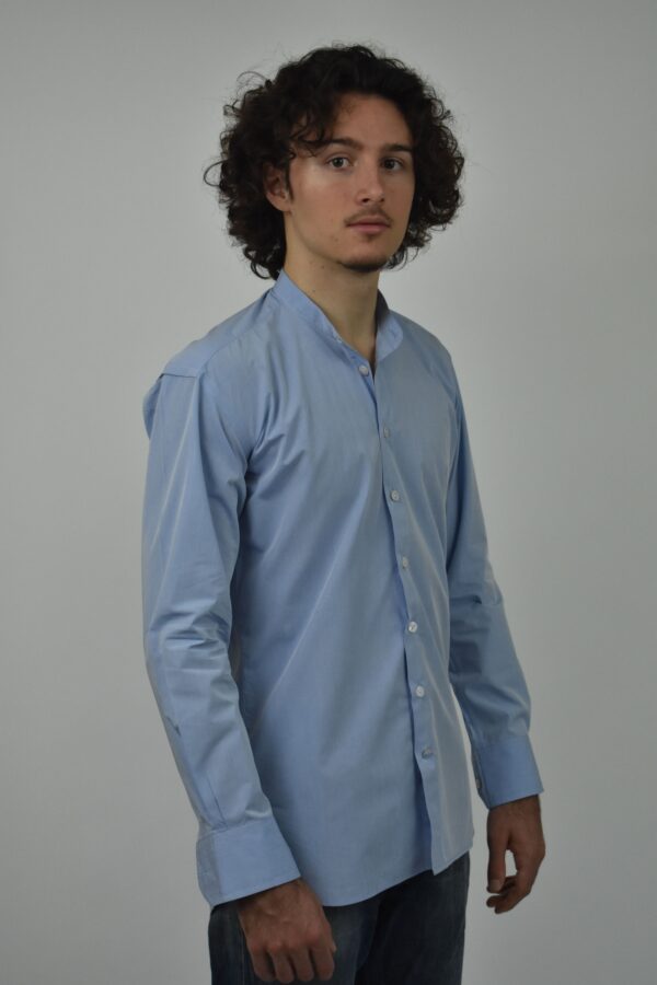TYPEWRITER COTTON BLUE BAND COLLAR SHIRT 3 TYPEWRITER COTTON BLUE BAND COLLAR SHIRT - Image 3