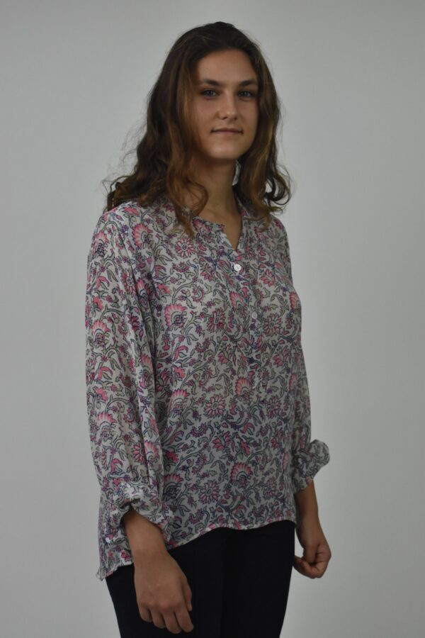 WOOD BLOCK PRINTED CHIFFON SILK BLOUSE 2 WOOD BLOCK PRINTED CHIFFON SILK BLOUSE - Image 2