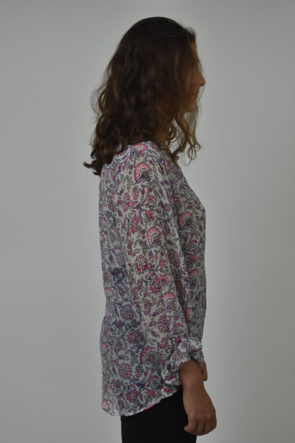 WOOD BLOCK PRINTED CHIFFON SILK BLOUSE 3 WOOD BLOCK PRINTED CHIFFON SILK BLOUSE - Image 3