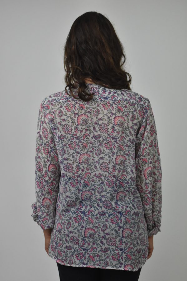 WOOD BLOCK PRINTED CHIFFON SILK BLOUSE 4 WOOD BLOCK PRINTED CHIFFON SILK BLOUSE - Image 4