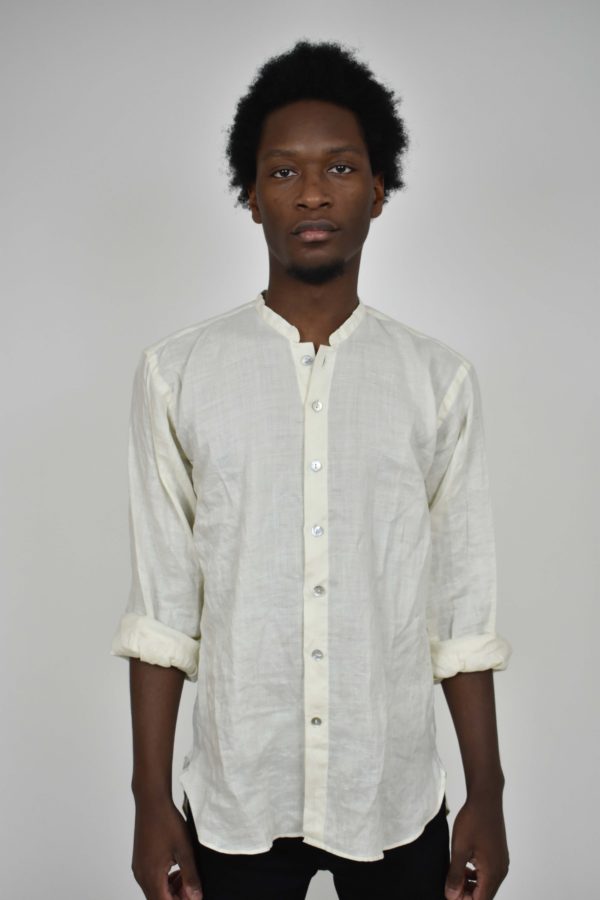 OFFICER-COLLAR SHIRT IN IVORY JAPANESE LIGHT LINEN 1 OFFICER-COLLAR SHIRT IN IVORY JAPANESE LIGHT LINEN
