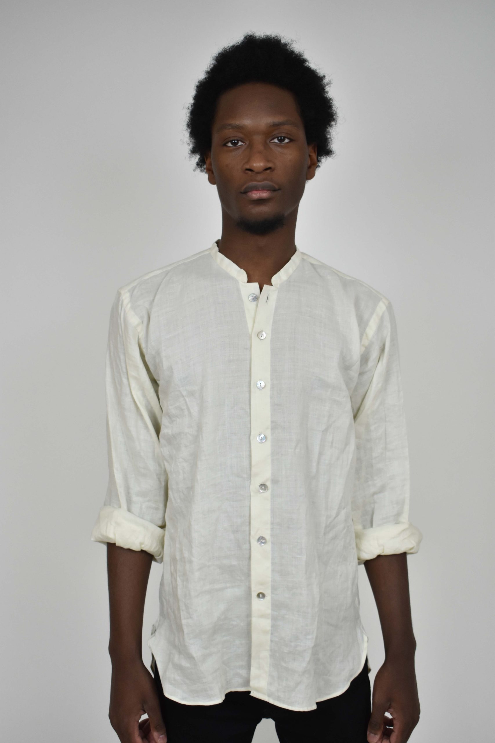 OFFICER-COLLAR SHIRT IN IVORY JAPANESE LIGHT LINEN