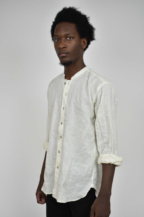 OFFICER-COLLAR SHIRT IN IVORY JAPANESE LIGHT LINEN 2 OFFICER-COLLAR SHIRT IN IVORY JAPANESE LIGHT LINEN - Image 2