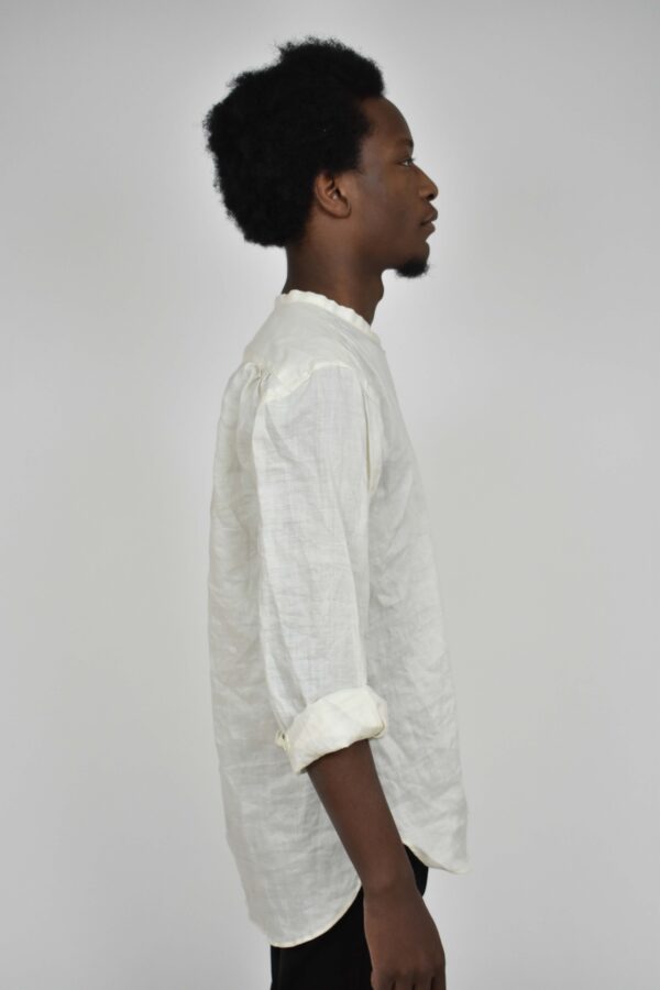 OFFICER-COLLAR SHIRT IN IVORY JAPANESE LIGHT LINEN 3 OFFICER-COLLAR SHIRT IN IVORY JAPANESE LIGHT LINEN - Image 3