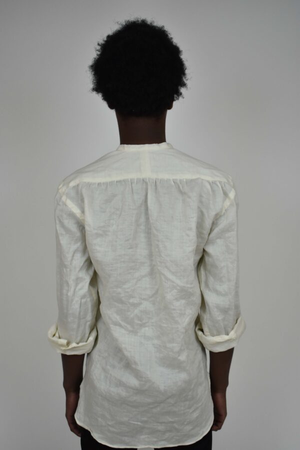 OFFICER-COLLAR SHIRT IN IVORY JAPANESE LIGHT LINEN 4 OFFICER-COLLAR SHIRT IN IVORY JAPANESE LIGHT LINEN - Image 4