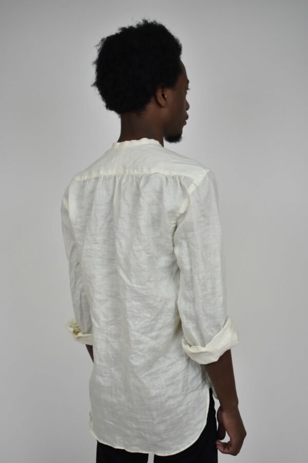 OFFICER-COLLAR SHIRT IN IVORY JAPANESE LIGHT LINEN 5 OFFICER-COLLAR SHIRT IN IVORY JAPANESE LIGHT LINEN - Image 5