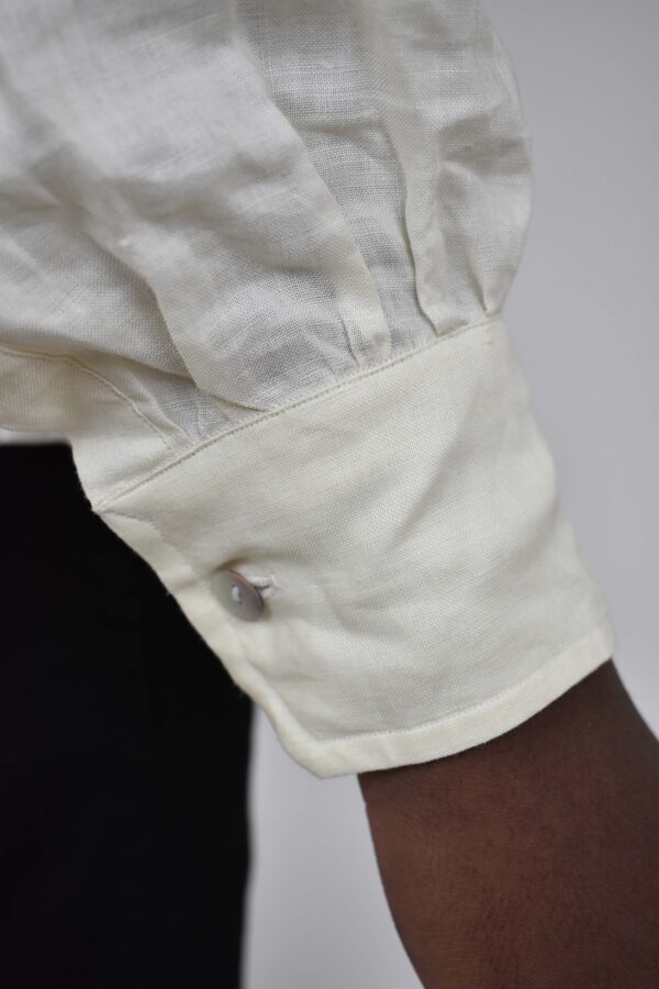 OFFICER-COLLAR SHIRT IN IVORY JAPANESE LIGHT LINEN 9 OFFICER-COLLAR SHIRT IN IVORY JAPANESE LIGHT LINEN - Image 9