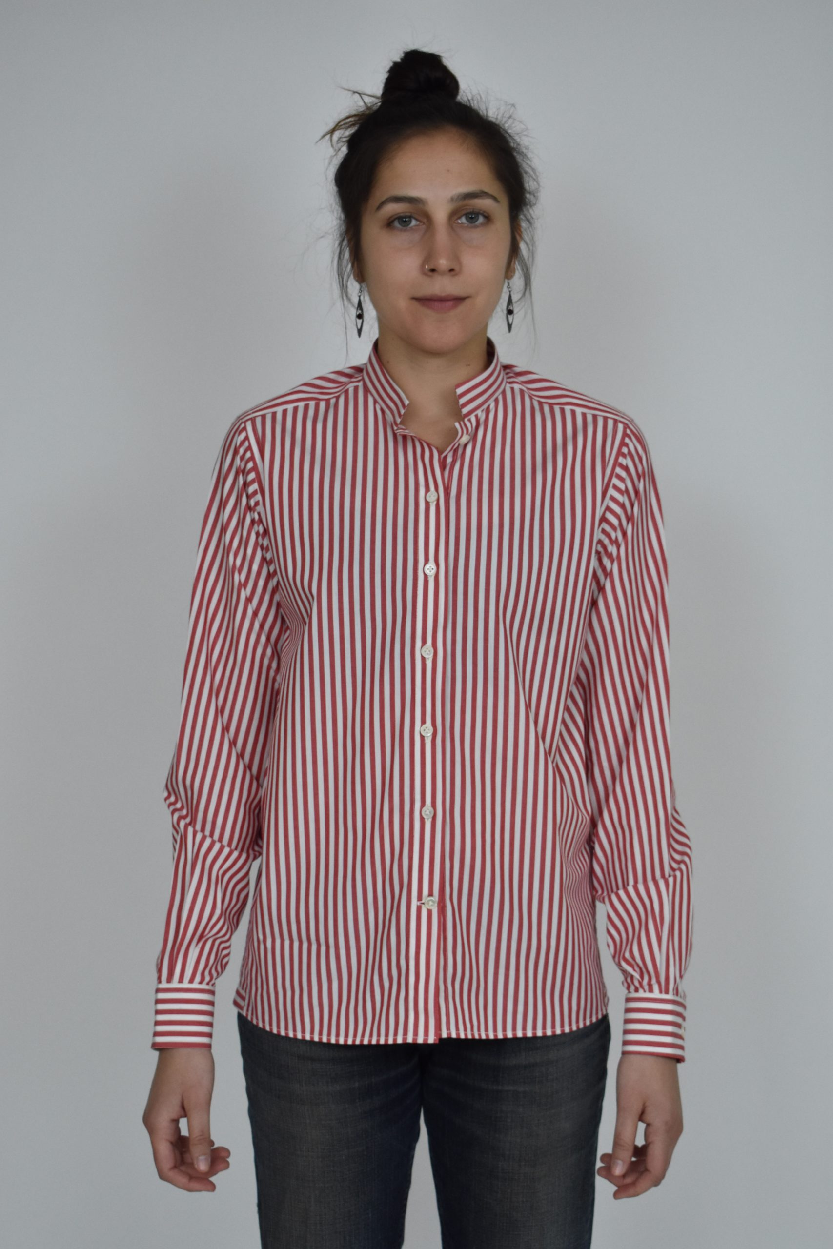CANDY STRIPED JAPANESE COTTON BAND COLLAR SHIRT 1 CANDY STRIPED JAPANESE COTTON BAND COLLAR SHIRT