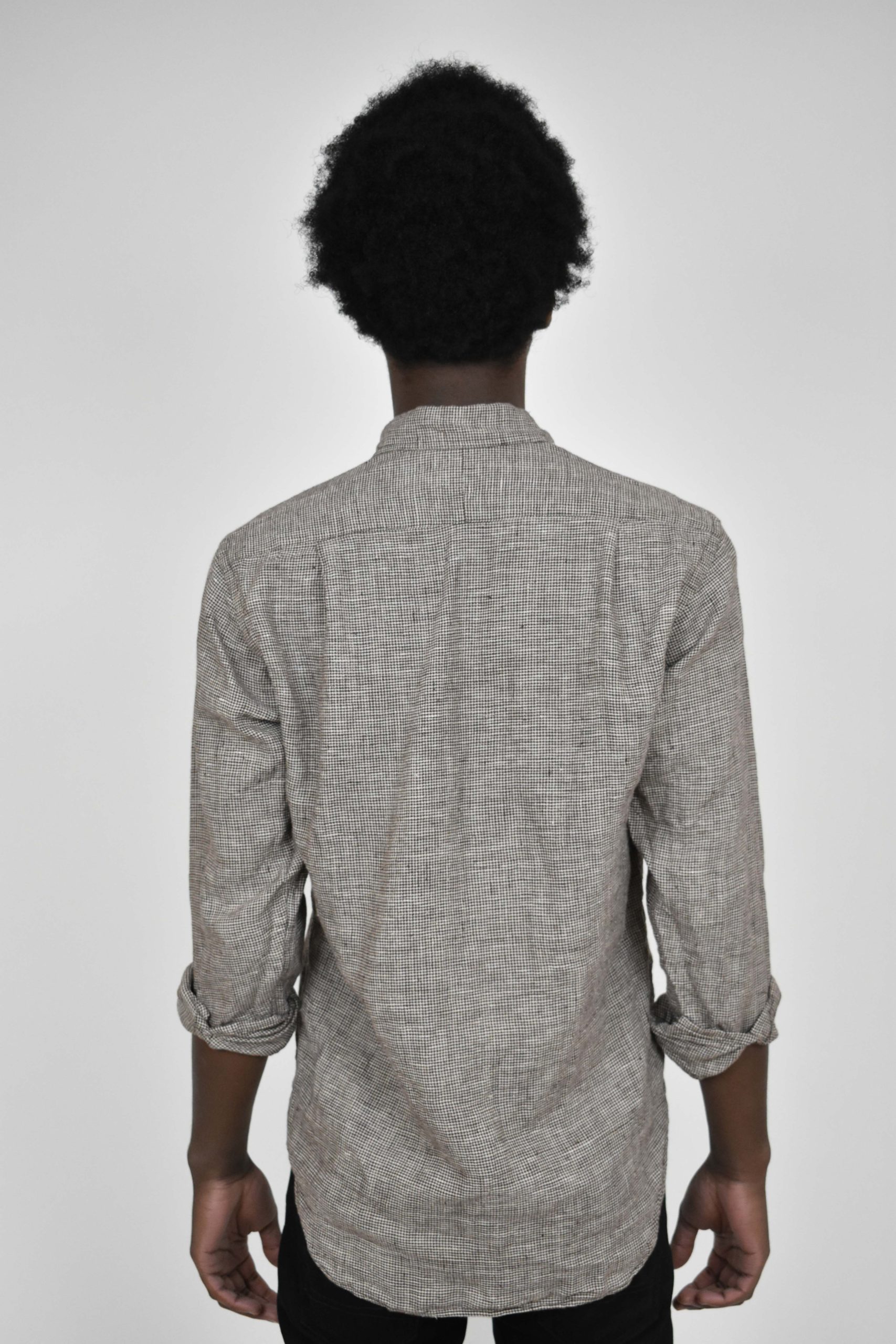 POPOVER SHIRT IN BROWN PUPPY-TOOTH LINEN 4 POPOVER SHIRT IN BROWN PUPPY-TOOTH LINEN - Image 4