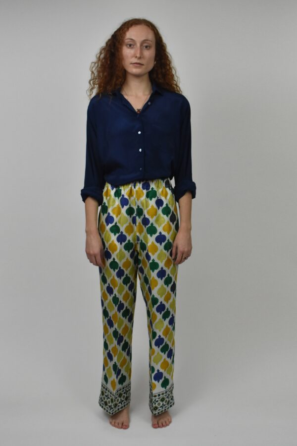 HAND PRINTED RAW SILK FLÂNEUSE PANTS 2