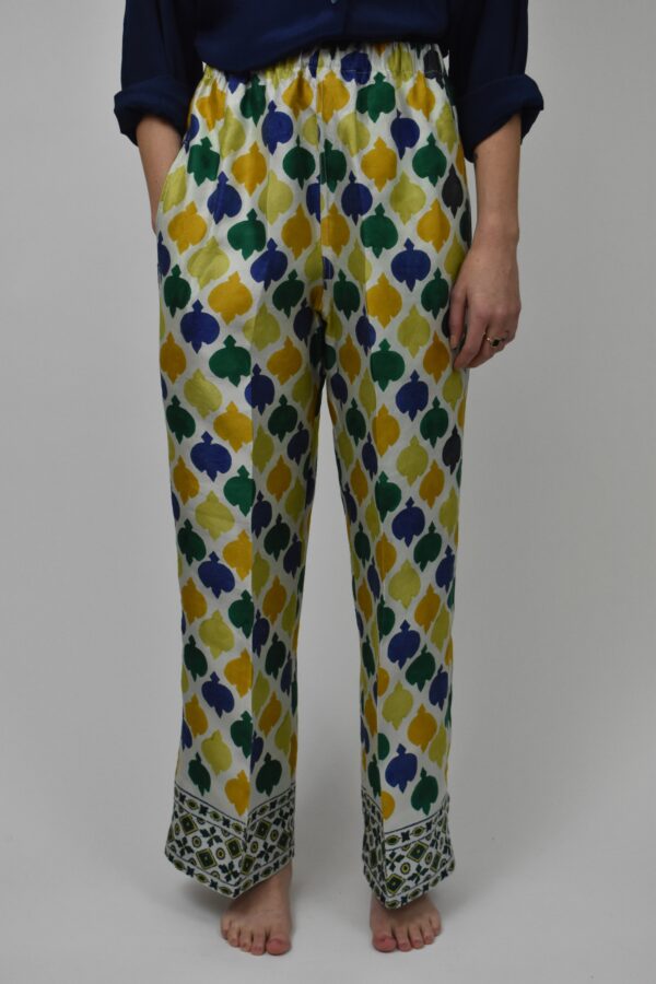 HAND PRINTED RAW SILK FLÂNEUSE PANTS 2 - Image 2