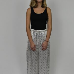 BLUE HAND-PRINTED CHARMEUSE SILK FLÂNEUSE PANTS