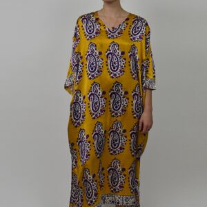 WOOD-BLOCK-PRINTED CHARMEUSE SILK KAFTAN 4
