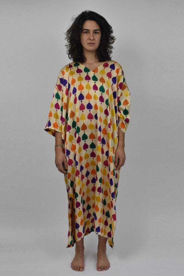 WOOD-BLOCK-PRINTED CHARMEUSE SILK KAFTAN 2