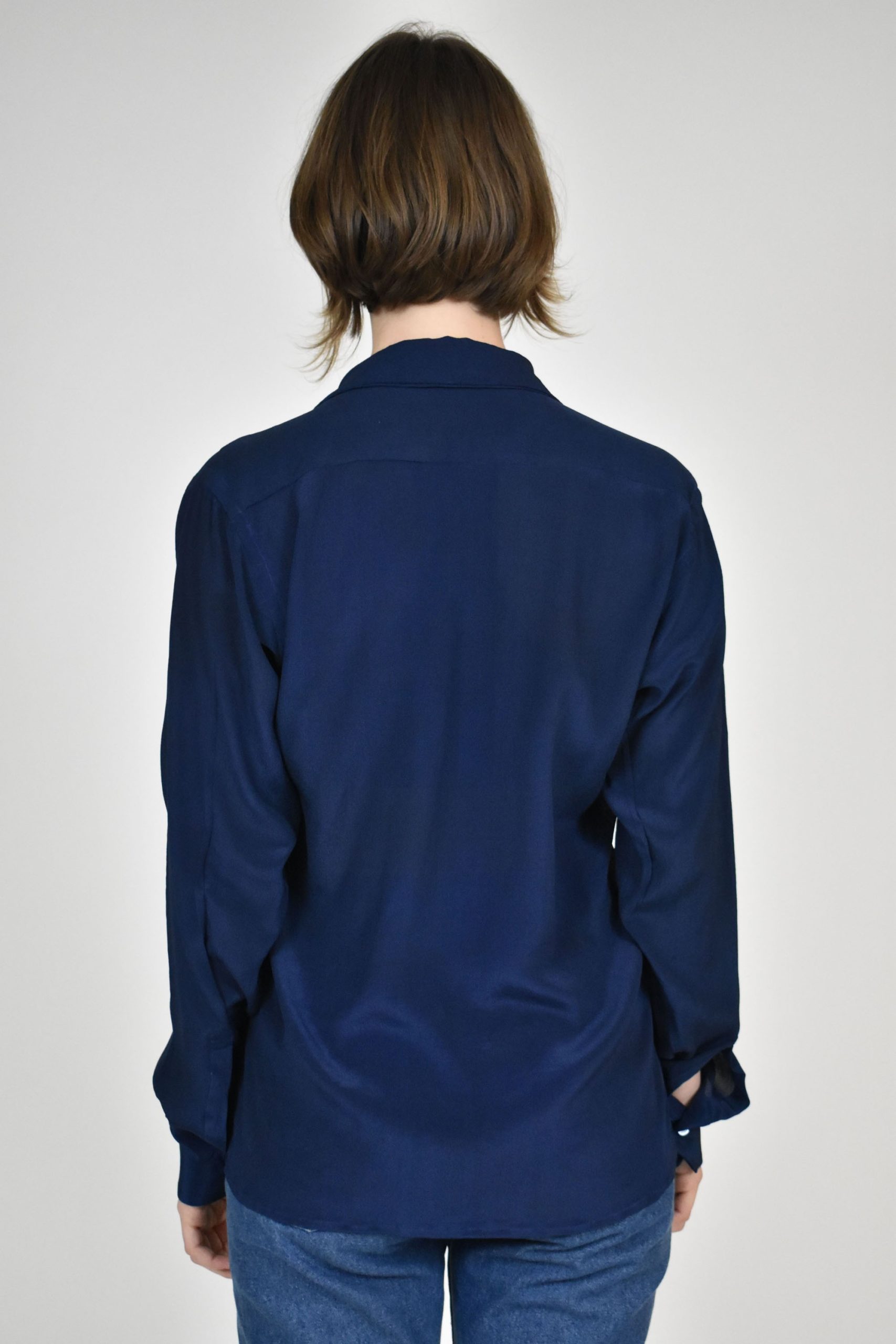 SIMPLE SHIRT IN NAVY SILK CREPE DE CHINE 3 SIMPLE SHIRT IN NAVY SILK CREPE DE CHINE - Image 3