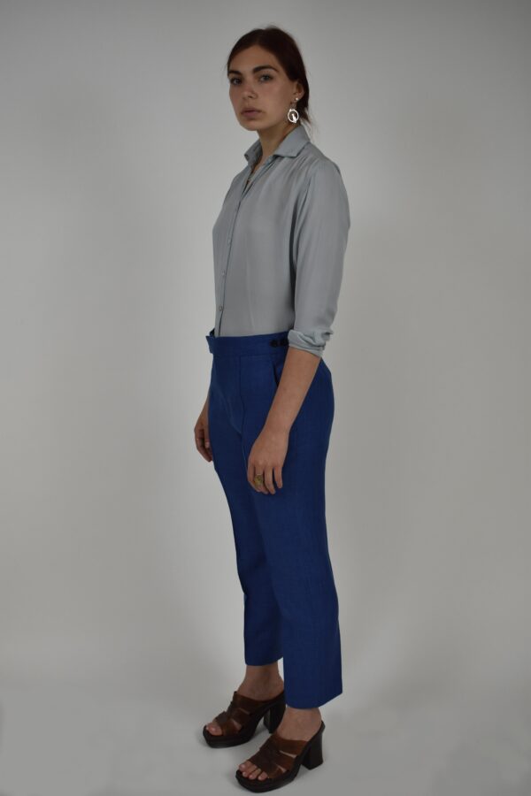 PINTUCKED PANTS IN BLUE HERRINGBONE WOOL-LINEN 2 PINTUCKED PANTS IN BLUE HERRINGBONE WOOL-LINEN - Image 2