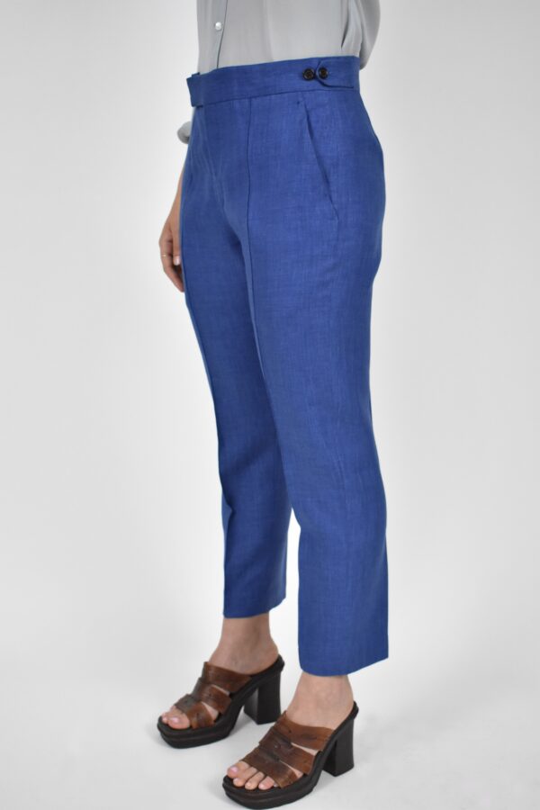 PINTUCKED PANTS IN BLUE HERRINGBONE WOOL-LINEN 3 PINTUCKED PANTS IN BLUE HERRINGBONE WOOL-LINEN - Image 3