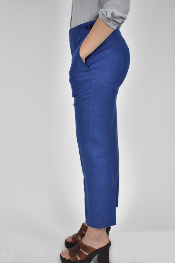 PINTUCKED PANTS IN BLUE HERRINGBONE WOOL-LINEN 4 PINTUCKED PANTS IN BLUE HERRINGBONE WOOL-LINEN - Image 4