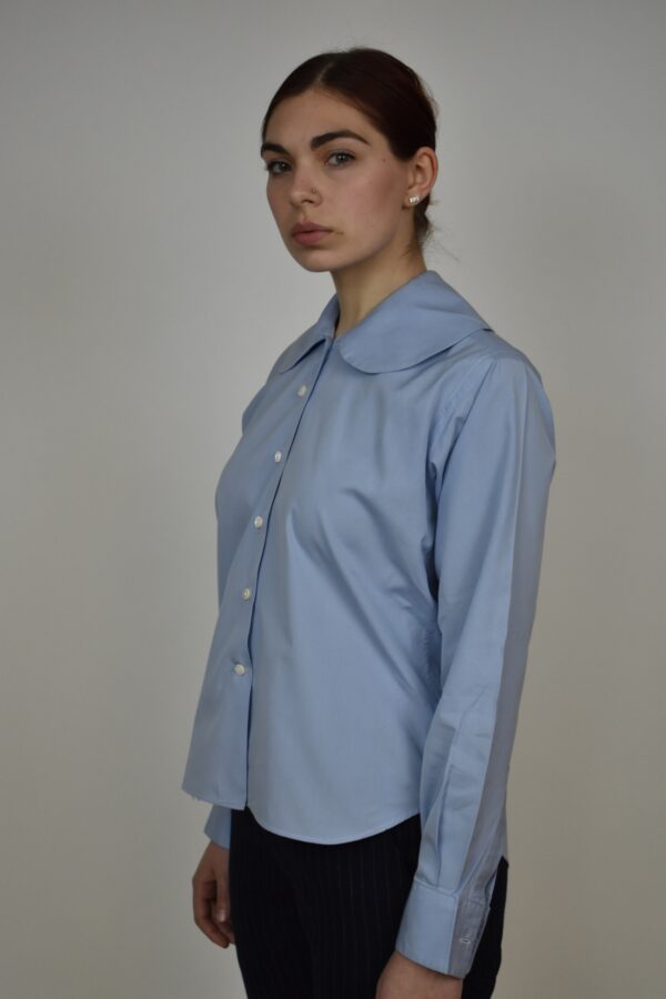 BLUE ROUND COLLARED SHIRT IN JAPANESE COTTON - Image 2