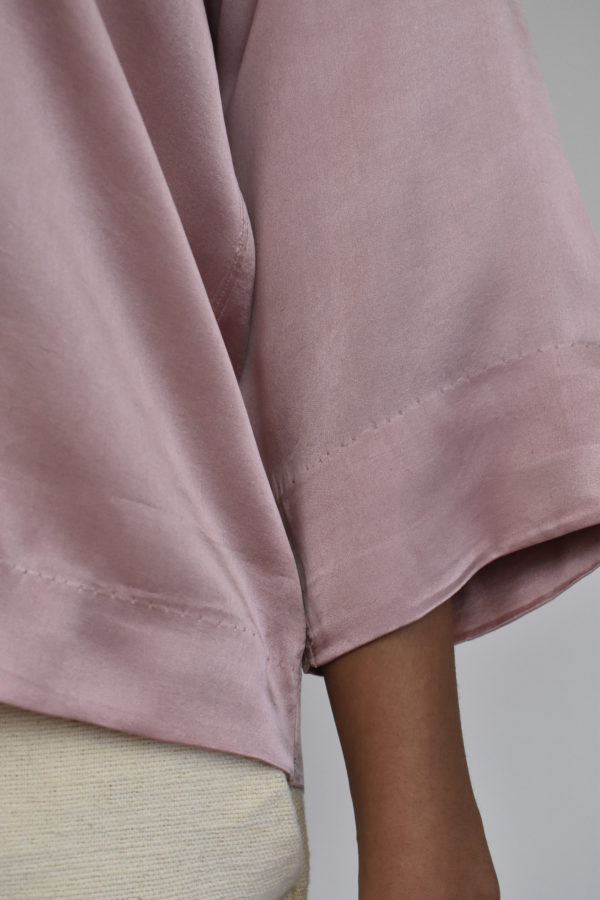 CROPPED SHIRT IN DUSTY ROSE CHARMEUSE SILK - Image 4