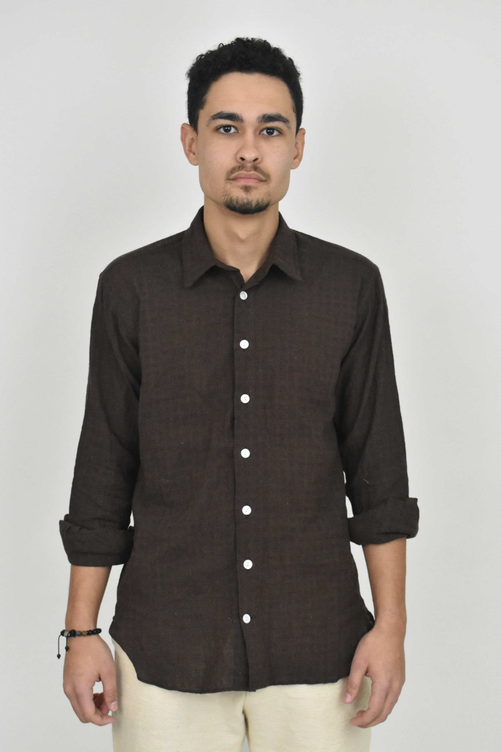 SIMPLE SHIRT IN BROWN HANDLOOMED COTTON