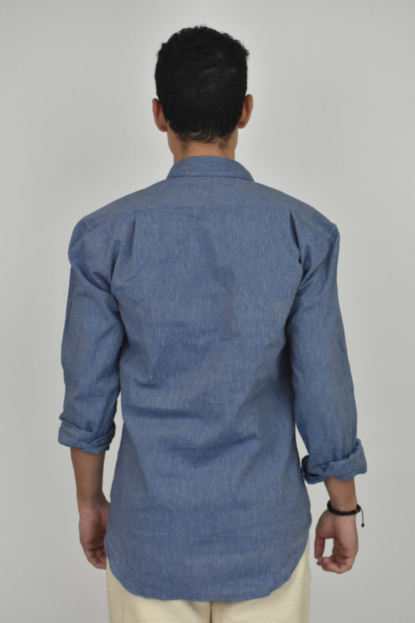 POPOVER SHIRT IN BLUE HANDLOOMED CHAMBRAY 3 POPOVER SHIRT IN BLUE HANDLOOMED CHAMBRAY - Image 3