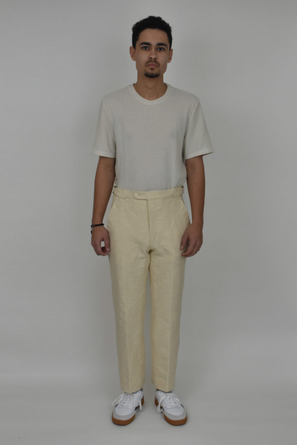 IVORY STRAIGHT LEGGED PANTS IN UNDYED HANDLOOMED COTTON 1 IVORY STRAIGHT LEGGED PANTS IN UNDYED HANDLOOMED COTTON