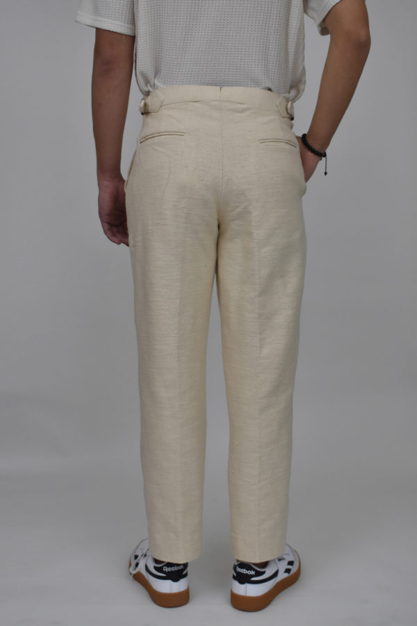 IVORY STRAIGHT LEGGED PANTS IN UNDYED HANDLOOMED COTTON 4 IVORY STRAIGHT LEGGED PANTS IN UNDYED HANDLOOMED COTTON - Image 4
