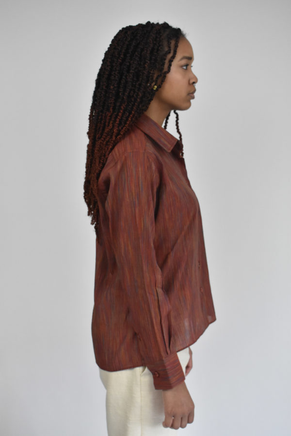 RED SIMPLE SHIRT IN HANDLOOMED COTTON 2 RED SIMPLE SHIRT IN HANDLOOMED COTTON - Image 2