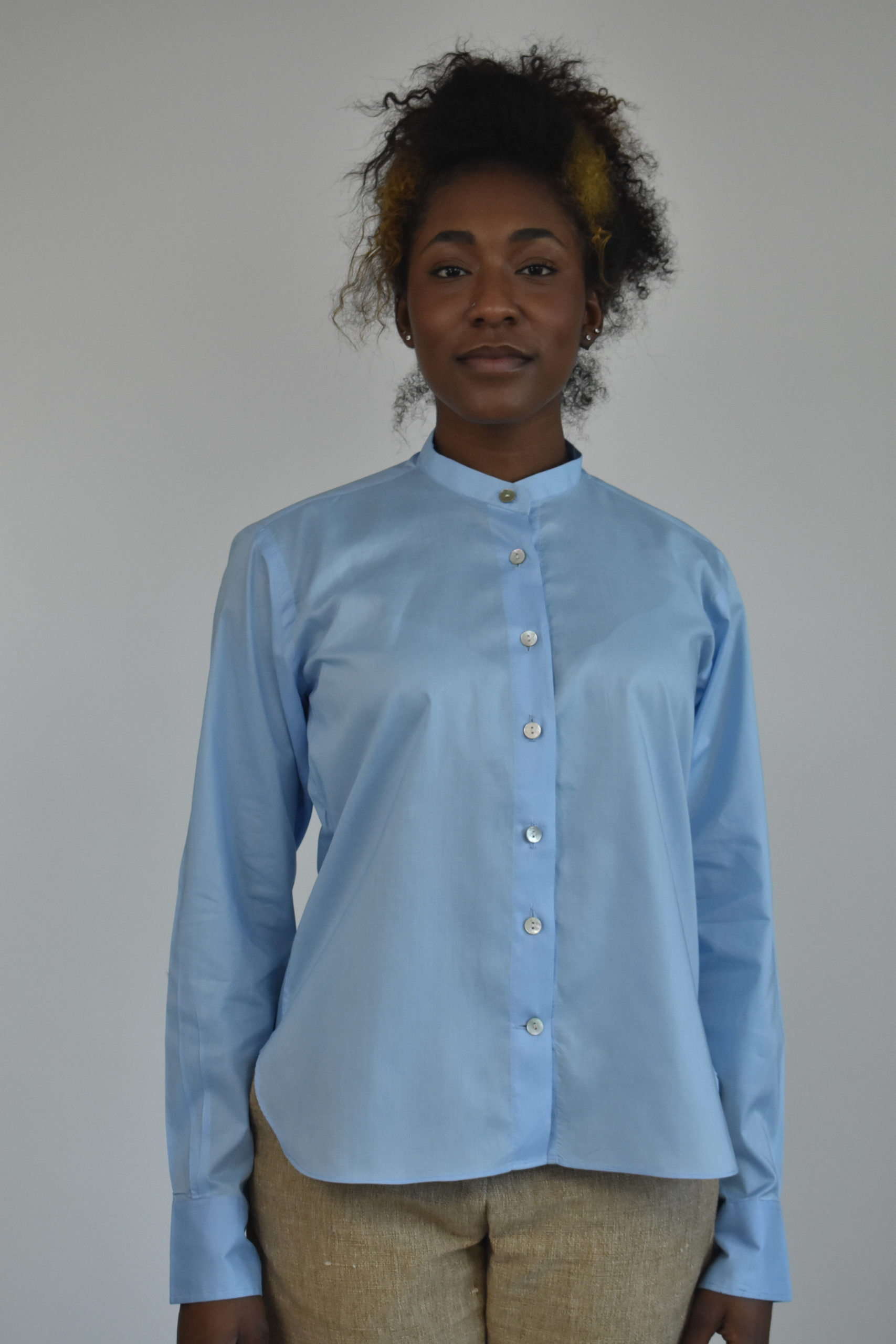 BLUE JAPANESE COTTON BAND COLLAR SHIRT 1 BLUE JAPANESE COTTON BAND COLLAR SHIRT