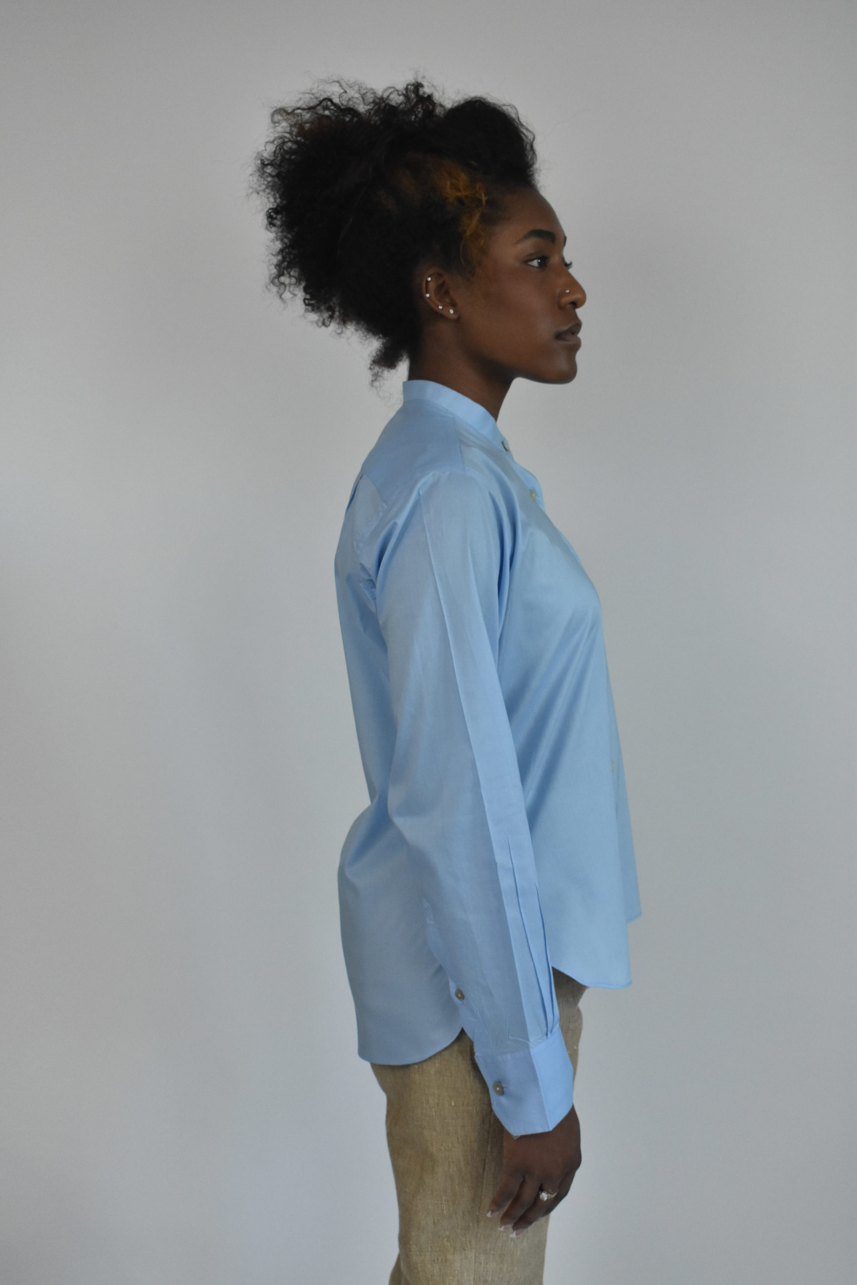 BLUE JAPANESE COTTON BAND COLLAR SHIRT 2 BLUE JAPANESE COTTON BAND COLLAR SHIRT - Image 2