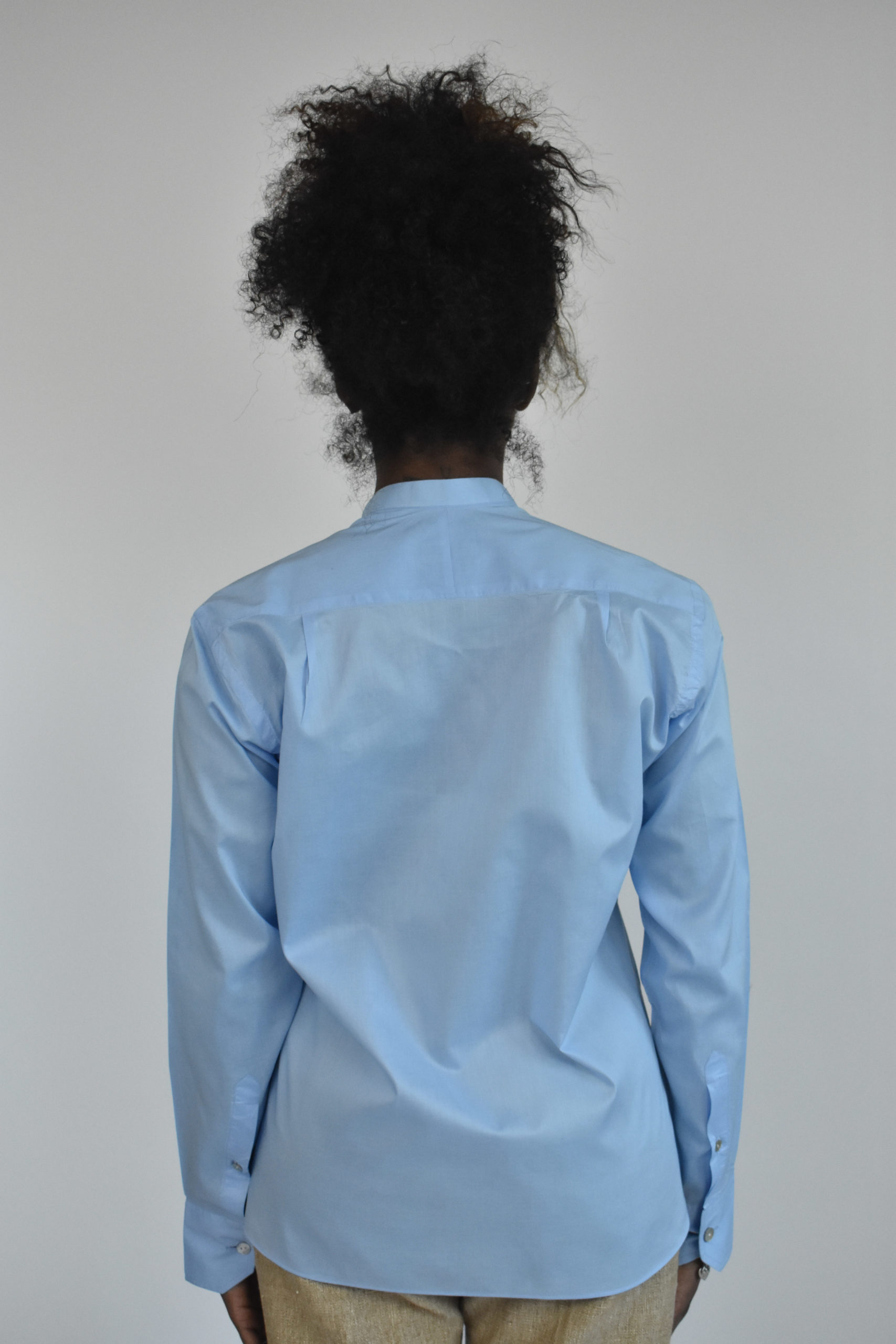 BLUE JAPANESE COTTON BAND COLLAR SHIRT 3 BLUE JAPANESE COTTON BAND COLLAR SHIRT - Image 3