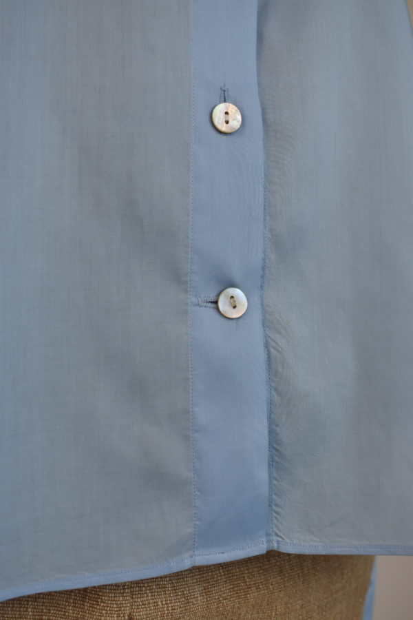BLUE JAPANESE COTTON BAND COLLAR SHIRT 6 BLUE JAPANESE COTTON BAND COLLAR SHIRT - Image 6