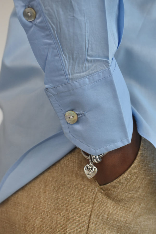 BLUE JAPANESE COTTON BAND COLLAR SHIRT 7 BLUE JAPANESE COTTON BAND COLLAR SHIRT - Image 7
