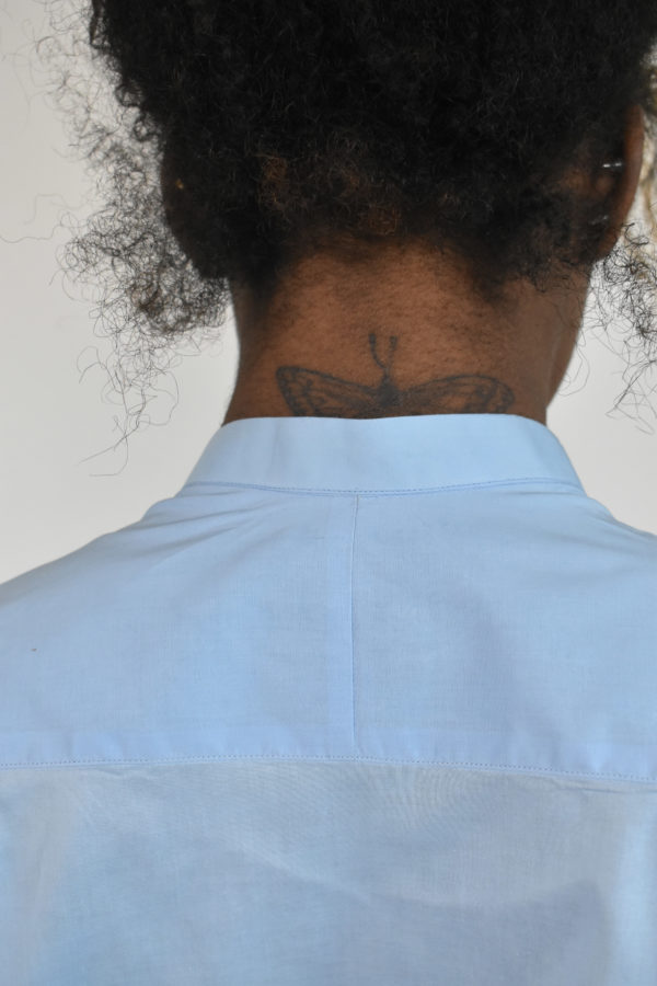 BLUE JAPANESE COTTON BAND COLLAR SHIRT 8 BLUE JAPANESE COTTON BAND COLLAR SHIRT - Image 8