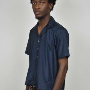 CAMP COLLAR SHIRT IN NAVY SILK/COTTON