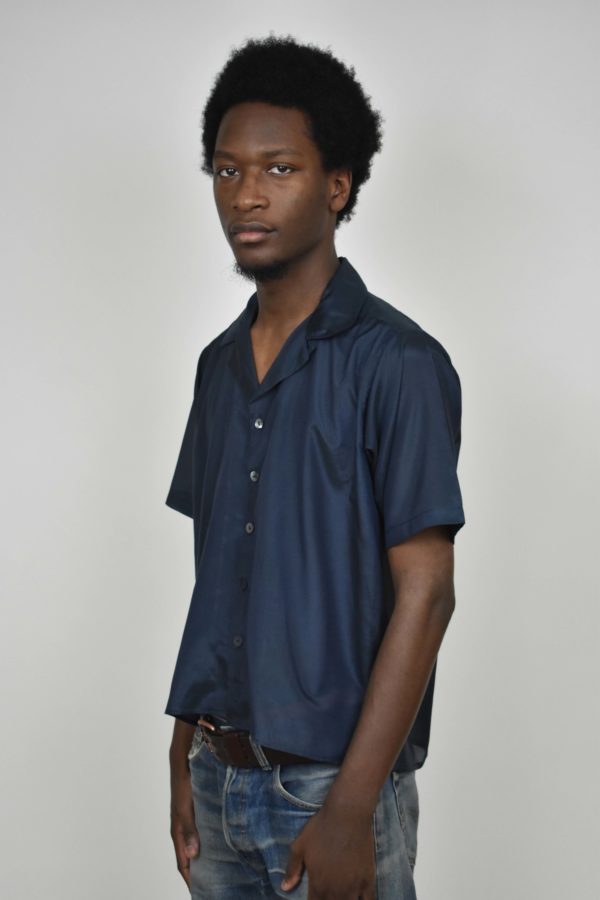 CAMP COLLAR SHIRT IN NAVY SILK/COTTON 1 CAMP COLLAR SHIRT IN NAVY SILK/COTTON