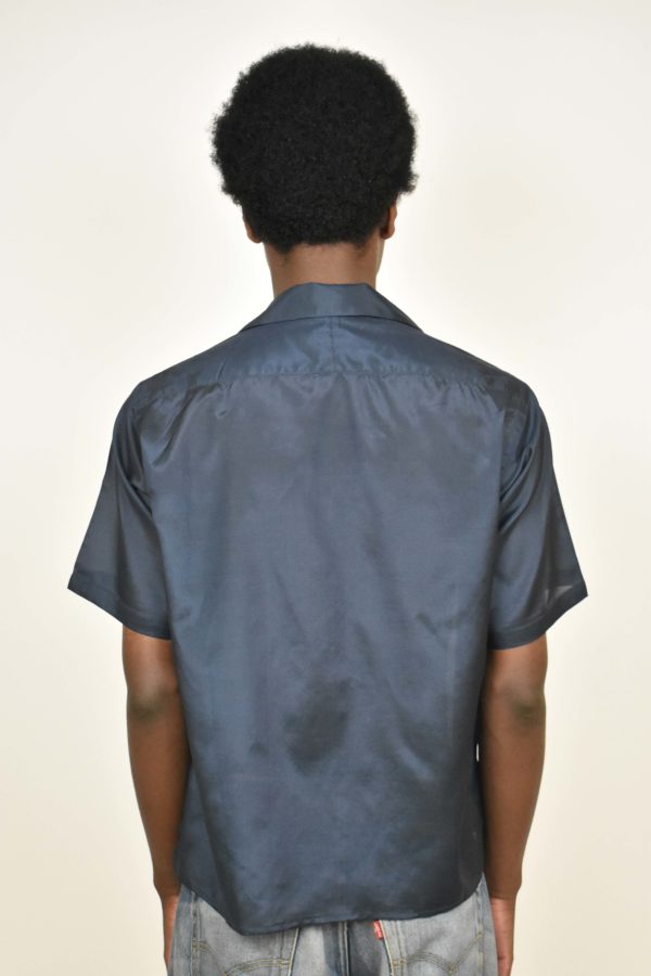 CAMP COLLAR SHIRT IN NAVY SILK/COTTON 3 CAMP COLLAR SHIRT IN NAVY SILK/COTTON - Image 3
