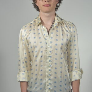 IVORY SILK TWILL SHIRT WITH BLUE SMALL FLOWERS