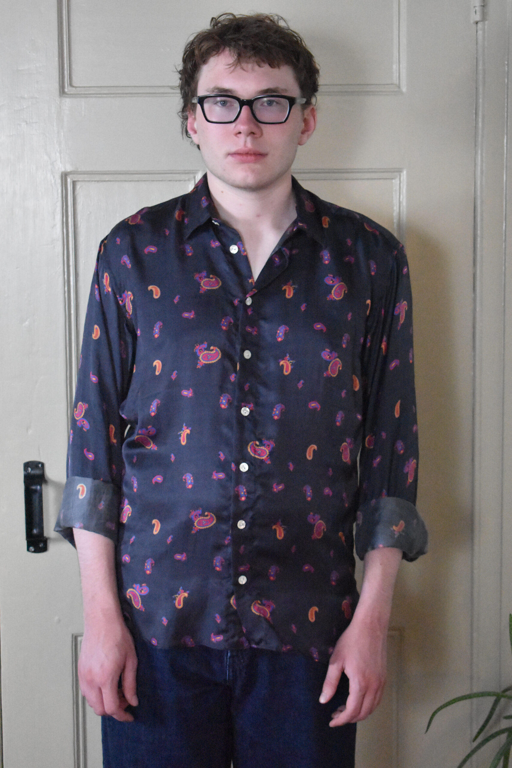 NAVY SILK TWILL PAISLEY SHIRT 1 NAVY SILK TWILL PAISLEY SHIRT