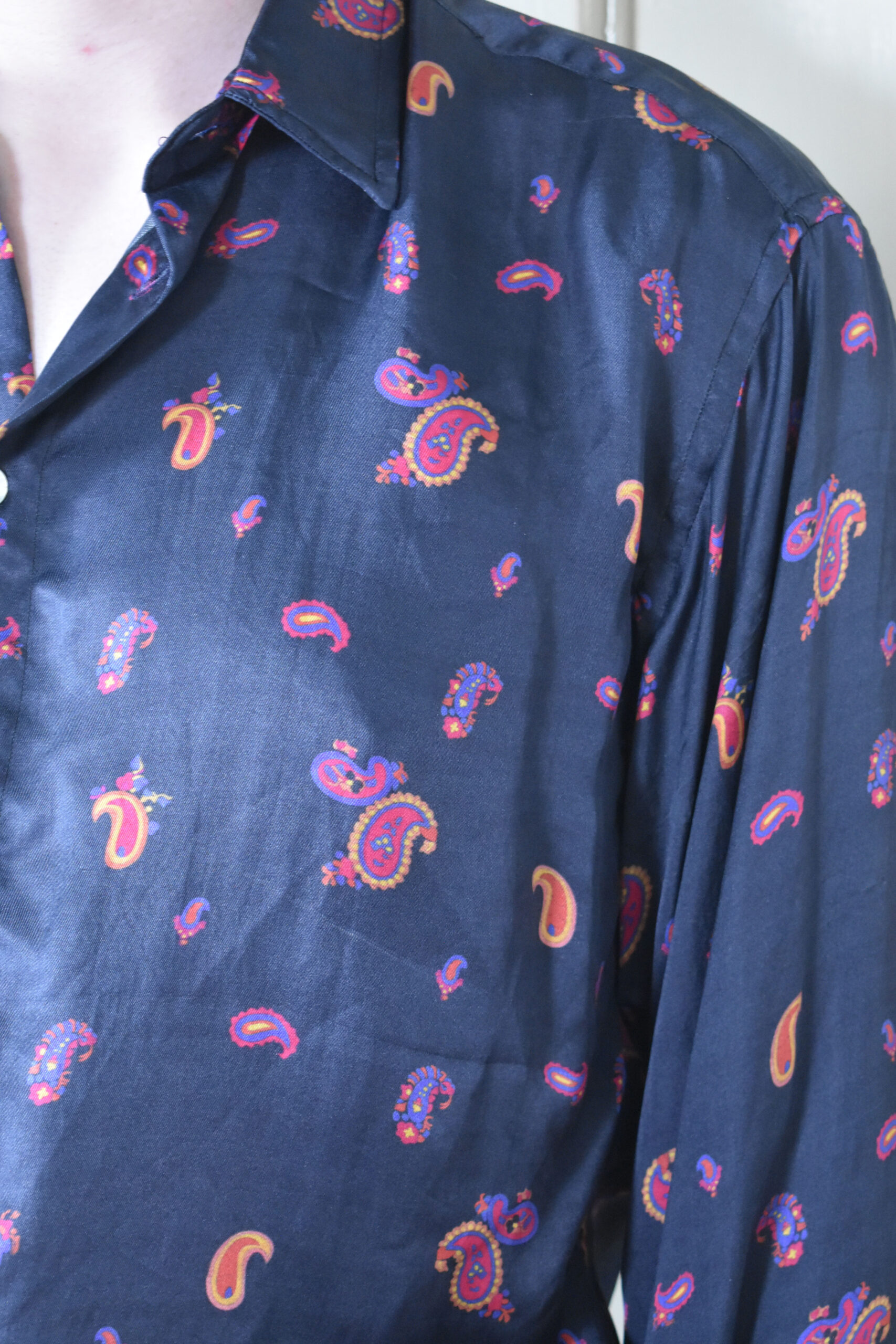 NAVY SILK TWILL PAISLEY SHIRT 5 NAVY SILK TWILL PAISLEY SHIRT - Image 5